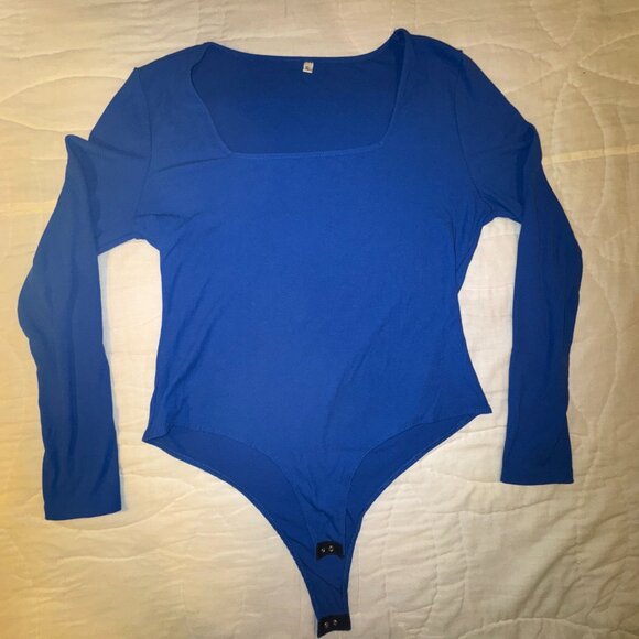 Bright Blue Ribbed Bodysuit – Size XL – Square Neckline - Picture 2 of 7